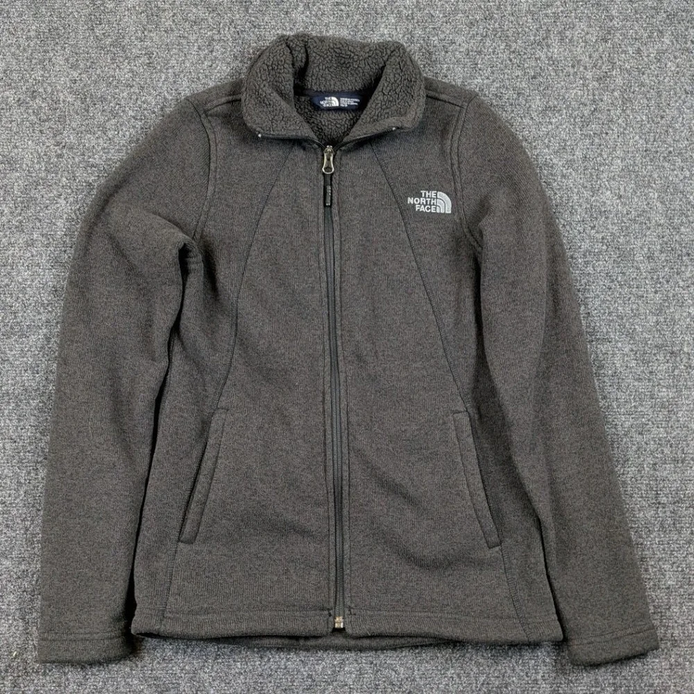 The North Face Womens XS Full Zip Fleece Jacket Charcoal Gray Sherpa Collar Logo - Picture 3 of 12